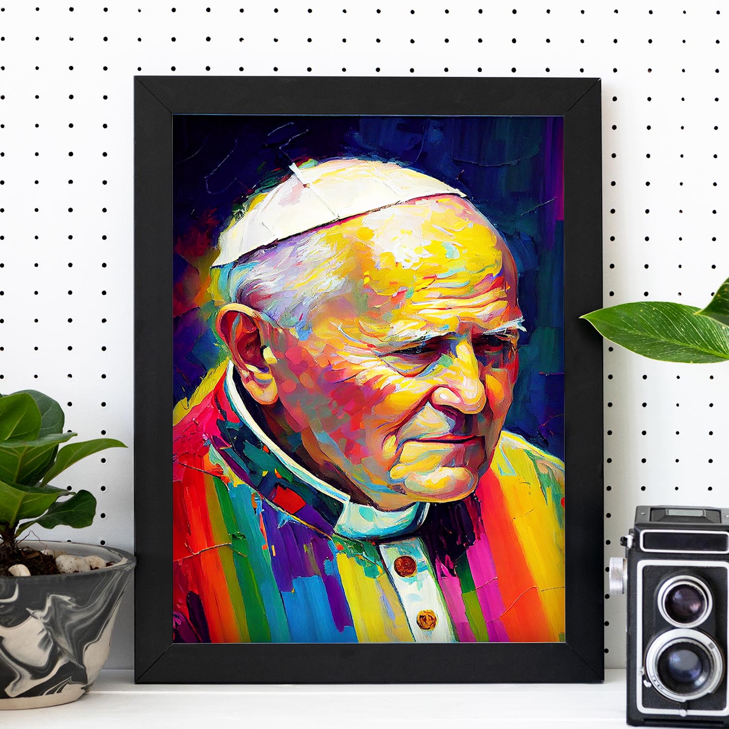 Popio Nacnico Juan Paul II Pintura al óleo Strokes Colorfu. Estampados de arte de pared estético para el diseño de dormitorio o sala de estar.-Artwork-Nacnic-Nacnic Estudio SL