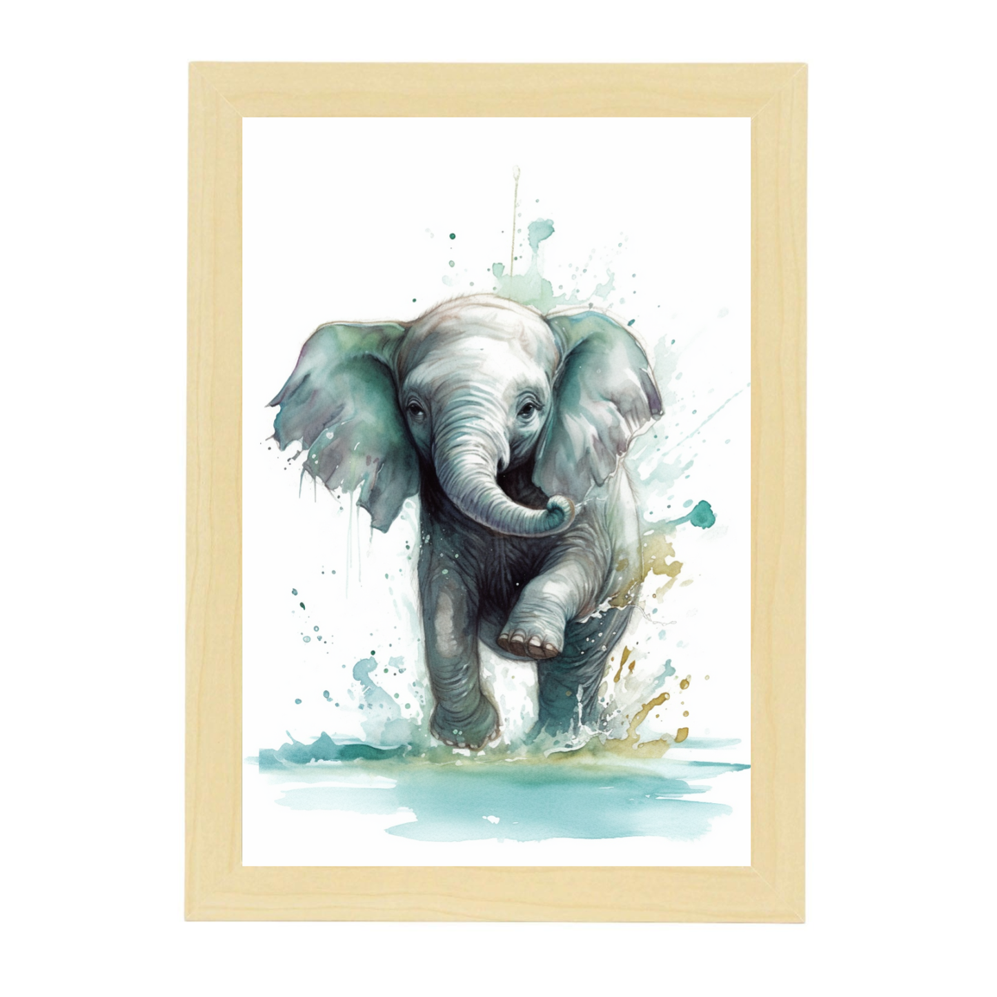 Póster de Elefante Bebé Jugando en el Agua