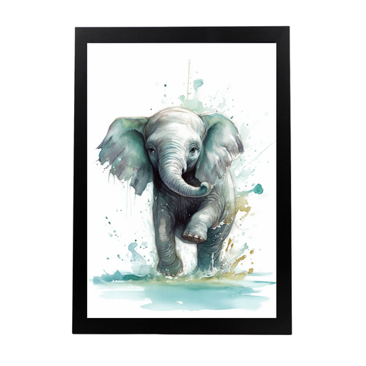 Póster Bebé Elefante Jugando en el agua con su trompa