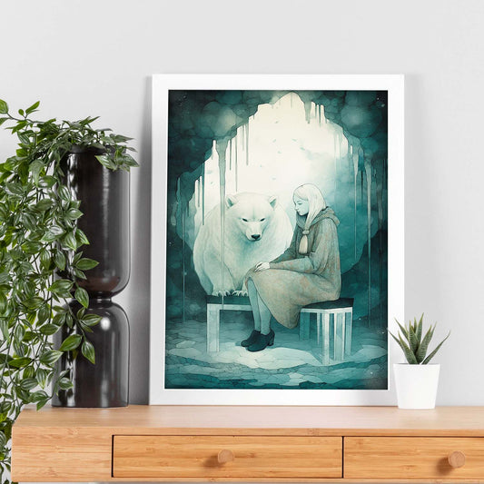 Poster "Chica y oso polar en la nieve"