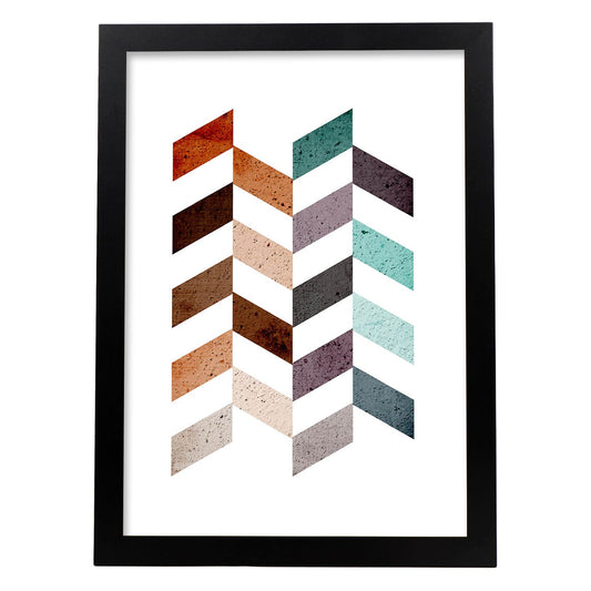 Poster con dibújo de geometría colorida. Lámina Amanecer y atardecer, ilustrada con con formas y figuras llenas de color.-Artwork-Nacnic-A4-Marco Negro-Nacnic Estudio SL