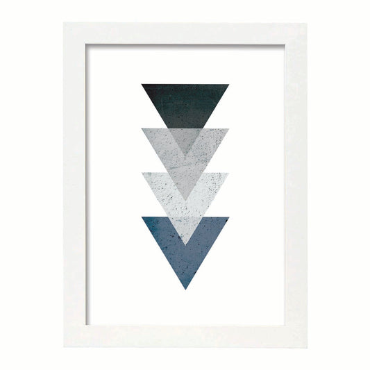 Poster con dibújo de geometría colorida. Lámina Azul, ilustrada con con formas y figuras llenas de color.-Artwork-Nacnic-A4-Marco Blanco-Nacnic Estudio SL