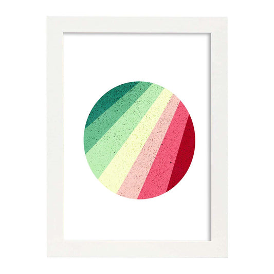 Poster con dibújo de geometría colorida. Lámina Circulo rojo verde, ilustrada con con formas y figuras llenas de color.-Artwork-Nacnic-A4-Marco Blanco-Nacnic Estudio SL