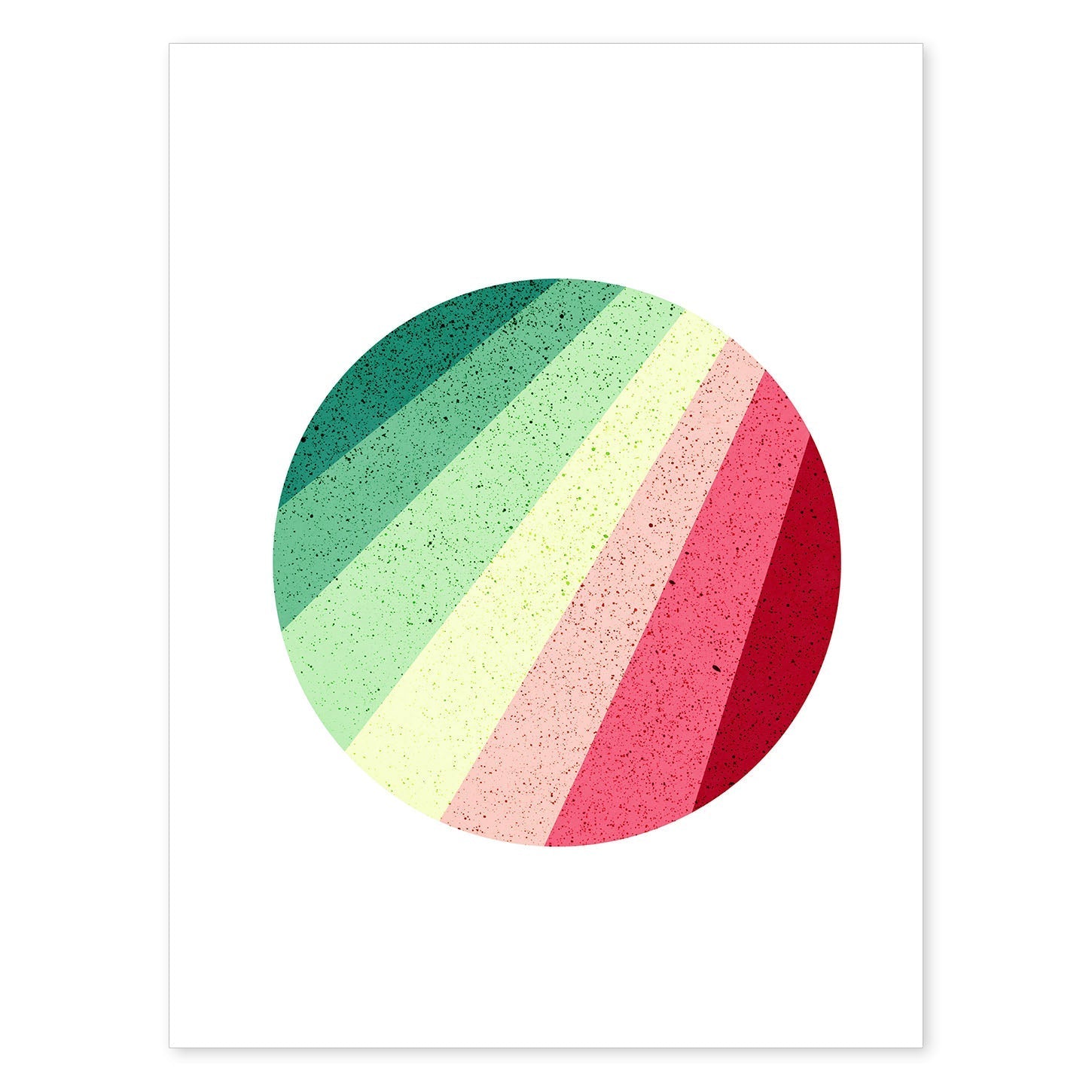 Poster con dibújo de geometría colorida. Lámina Circulo rojo verde, ilustrada con con formas y figuras llenas de color.-Artwork-Nacnic-A4-Sin marco-Nacnic Estudio SL