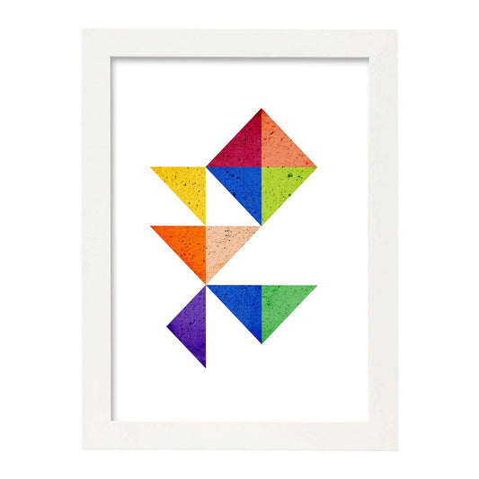 Poster con dibújo de geometría colorida. Lámina Corazón 3, ilustrada con con formas y figuras llenas de color.-Artwork-Nacnic-A4-Marco Blanco-Nacnic Estudio SL