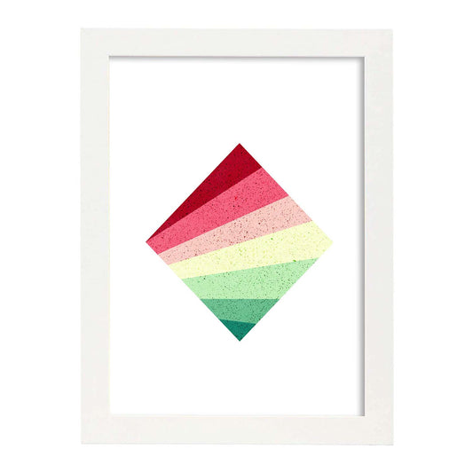 Poster con dibújo de geometría colorida. Lámina Cubo rojo verde, ilustrada con con formas y figuras llenas de color.-Artwork-Nacnic-A4-Marco Blanco-Nacnic Estudio SL