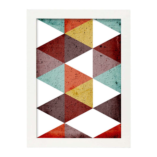 Poster con dibújo de geometría colorida. Lámina Formas otoño 2, ilustrada con con formas y figuras llenas de color.-Artwork-Nacnic-A4-Marco Blanco-Nacnic Estudio SL