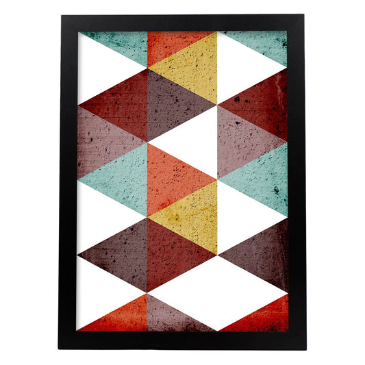 Poster con dibújo de geometría colorida. Lámina Formas otoño 2, ilustrada con con formas y figuras llenas de color.-Artwork-Nacnic-A4-Marco Negro-Nacnic Estudio SL