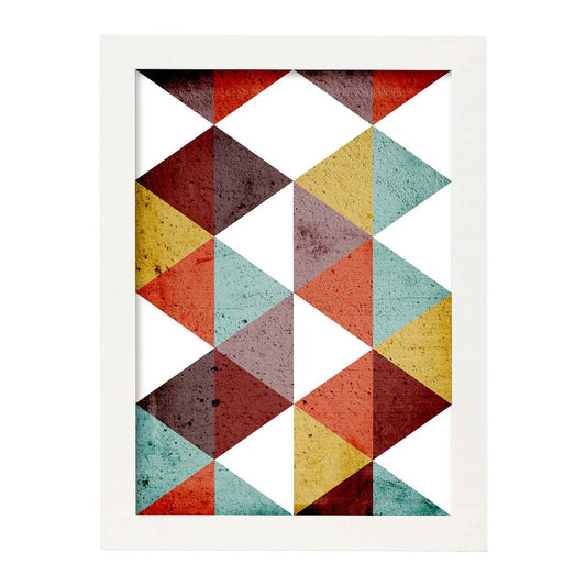 Poster con dibújo de geometría colorida. Lámina Formas otoño, ilustrada con con formas y figuras llenas de color.-Artwork-Nacnic-A4-Marco Blanco-Nacnic Estudio SL