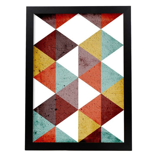 Poster con dibújo de geometría colorida. Lámina Formas otoño, ilustrada con con formas y figuras llenas de color.-Artwork-Nacnic-A4-Marco Negro-Nacnic Estudio SL