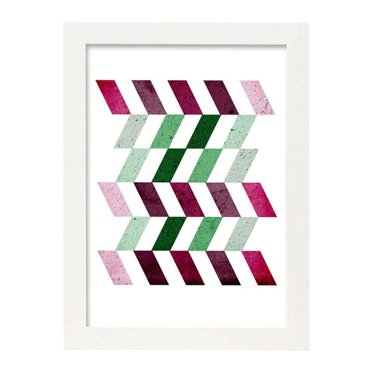 Poster con dibújo de geometría colorida. Lámina Lilas verdes, ilustrada con con formas y figuras llenas de color.-Artwork-Nacnic-A4-Marco Blanco-Nacnic Estudio SL
