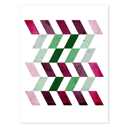 Poster con dibújo de geometría colorida. Lámina Lilas verdes, ilustrada con con formas y figuras llenas de color.-Artwork-Nacnic-A4-Sin marco-Nacnic Estudio SL
