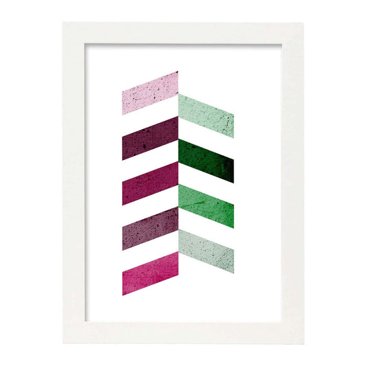 Poster con dibújo de geometría colorida. Lámina Lilas verdes vertical, ilustrada con con formas y figuras llenas de color.-Artwork-Nacnic-A4-Marco Blanco-Nacnic Estudio SL