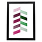 Poster con dibújo de geometría colorida. Lámina Lilas verdes vertical, ilustrada con con formas y figuras llenas de color.-Artwork-Nacnic-A4-Marco Negro-Nacnic Estudio SL