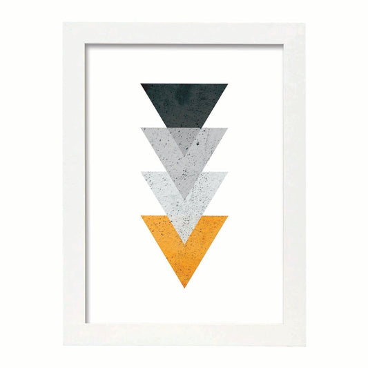 Poster con dibújo de geometría colorida. Lámina Naranja negro, ilustrada con con formas y figuras llenas de color.-Artwork-Nacnic-A4-Marco Blanco-Nacnic Estudio SL
