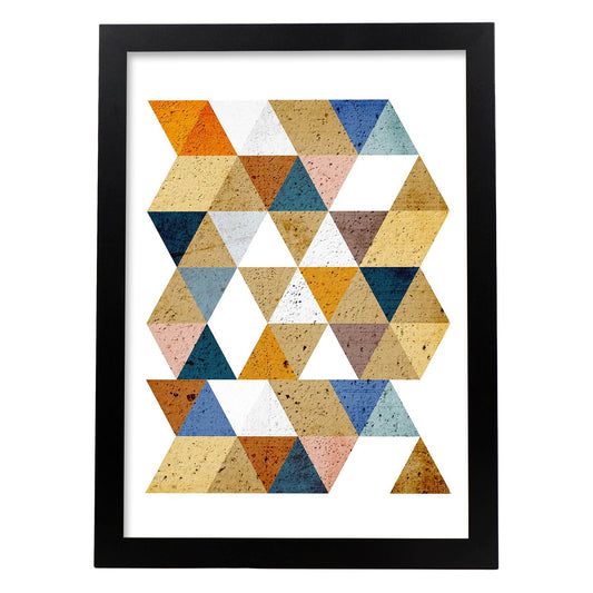Poster con dibújo de geometría colorida. Lámina Otoño geometrico 3, ilustrada con con formas y figuras llenas de color.-Artwork-Nacnic-A4-Marco Negro-Nacnic Estudio SL