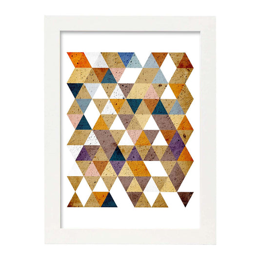 Poster con dibújo de geometría colorida. Lámina Otoño geometrico 4, ilustrada con con formas y figuras llenas de color.-Artwork-Nacnic-A4-Marco Blanco-Nacnic Estudio SL