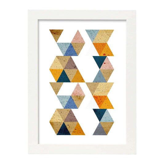 Poster con dibújo de geometría colorida. Lámina Otoño geometrico, ilustrada con con formas y figuras llenas de color.-Artwork-Nacnic-A4-Marco Blanco-Nacnic Estudio SL