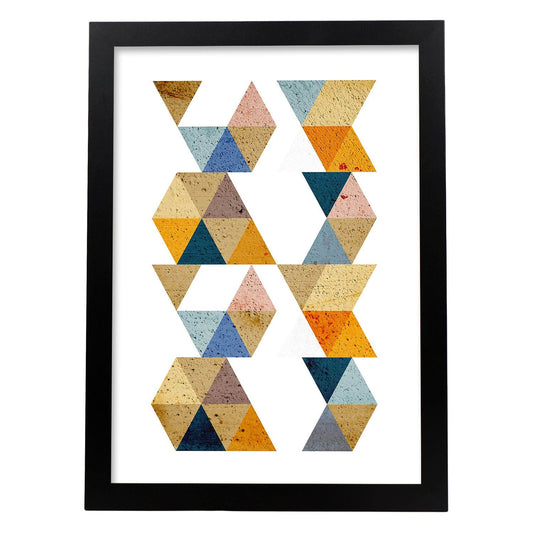 Poster con dibújo de geometría colorida. Lámina Otoño geometrico, ilustrada con con formas y figuras llenas de color.-Artwork-Nacnic-A4-Marco Negro-Nacnic Estudio SL