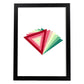 Poster con dibújo de geometría colorida. Lámina Pirámide rojo verde, ilustrada con con formas y figuras llenas de color.-Artwork-Nacnic-A3-Marco Negro-Nacnic Estudio SL