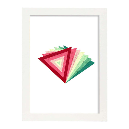 Poster con dibújo de geometría colorida. Lámina Pirámide rojo verde, ilustrada con con formas y figuras llenas de color.-Artwork-Nacnic-A4-Marco Blanco-Nacnic Estudio SL