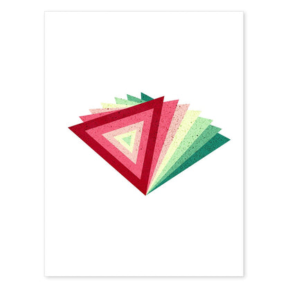 Poster con dibújo de geometría colorida. Lámina Pirámide rojo verde, ilustrada con con formas y figuras llenas de color.-Artwork-Nacnic-A4-Sin marco-Nacnic Estudio SL