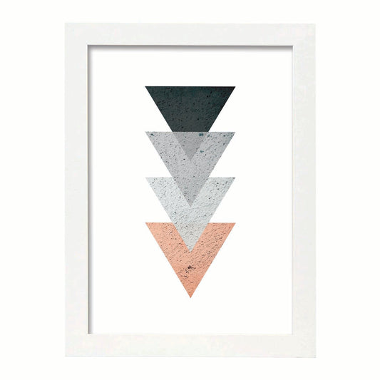 Poster con dibújo de geometría colorida. Lámina Salmón y negro, ilustrada con con formas y figuras llenas de color.-Artwork-Nacnic-A4-Marco Blanco-Nacnic Estudio SL