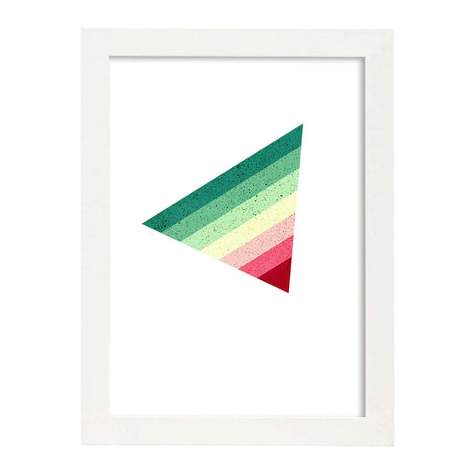 Poster con dibújo de geometría colorida. Lámina Triangulo invertido rojo verde, ilustrada con con formas y figuras llenas de color.-Artwork-Nacnic-A4-Marco Blanco-Nacnic Estudio SL