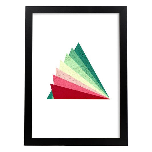 Poster con dibújo de geometría colorida. Lámina Triangulo rojo verde, ilustrada con con formas y figuras llenas de color.-Artwork-Nacnic-A4-Marco Negro-Nacnic Estudio SL