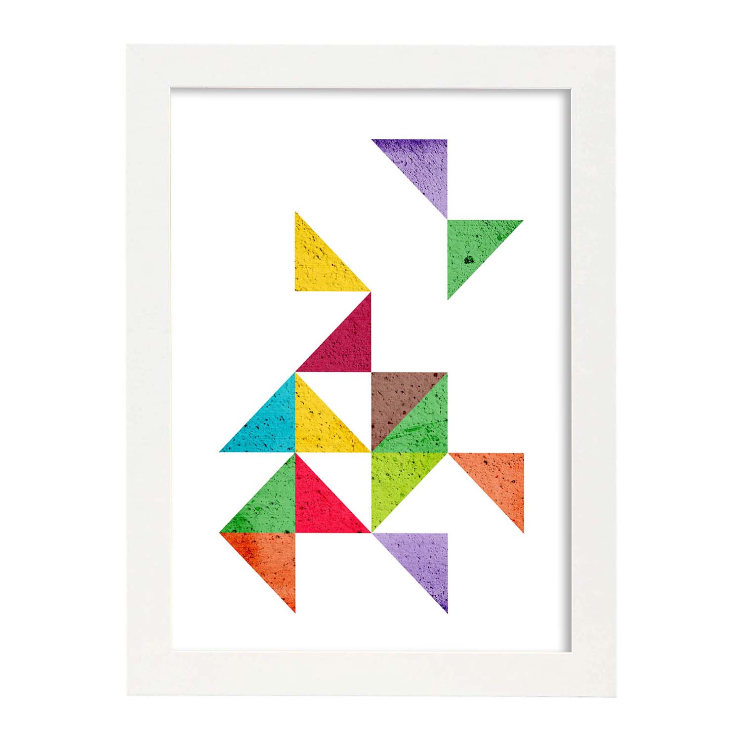 Poster con dibújo de geometría colorida. Lámina triangulos en tetris, ilustrada con con formas y figuras llenas de color.-Artwork-Nacnic-A3-Marco Blanco-Nacnic Estudio SL