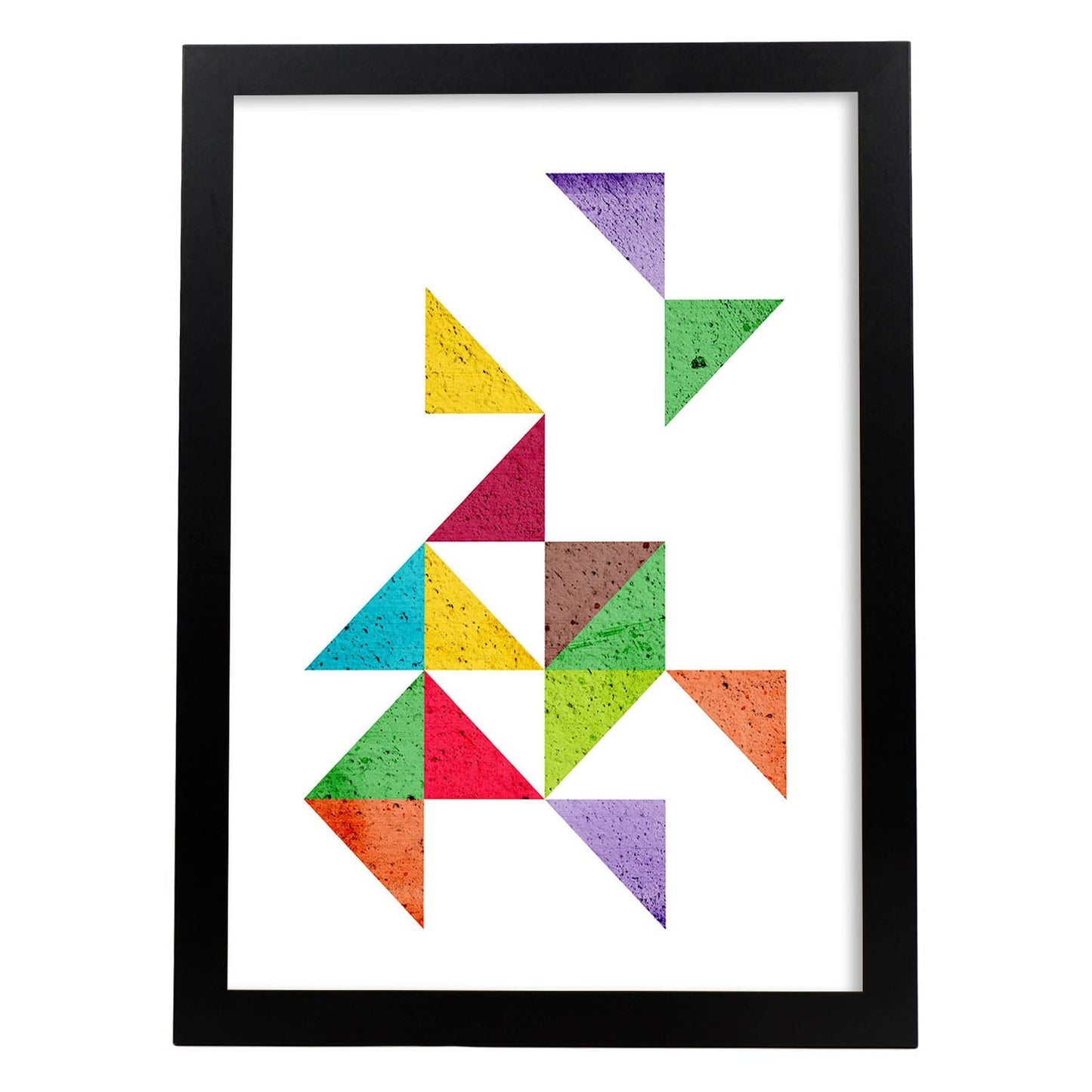 Poster con dibújo de geometría colorida. Lámina triangulos en tetris, ilustrada con con formas y figuras llenas de color.-Artwork-Nacnic-A3-Marco Negro-Nacnic Estudio SL