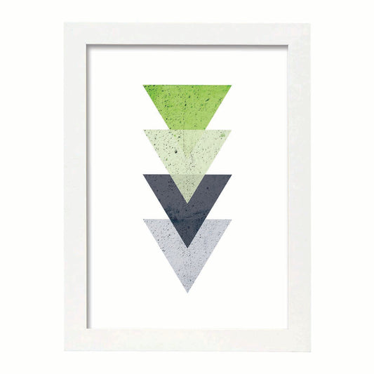 Poster con dibújo de geometría colorida. Lámina Verde, ilustrada con con formas y figuras llenas de color.-Artwork-Nacnic-A4-Marco Blanco-Nacnic Estudio SL