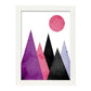 Poster con dibújo de montañas geométricas. Lámina Montañas moradas negras, ilustrada con con formas y figuras llenas de color.-Artwork-Nacnic-A3-Marco Blanco-Nacnic Estudio SL