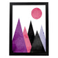 Poster con dibújo de montañas geométricas. Lámina Montañas moradas negras, ilustrada con con formas y figuras llenas de color.-Artwork-Nacnic-A4-Marco Negro-Nacnic Estudio SL