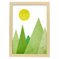 Poster con dibújo de montañas geométricas. Lámina Montañas verdes, ilustrada con con formas y figuras llenas de color.-Artwork-Nacnic-A4-Marco Madera clara-Nacnic Estudio SL