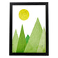 Poster con dibújo de montañas geométricas. Lámina Montañas verdes, ilustrada con con formas y figuras llenas de color.-Artwork-Nacnic-A4-Marco Negro-Nacnic Estudio SL