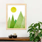 Poster con dibújo de montañas geométricas. Lámina Montañas verdes, ilustrada con con formas y figuras llenas de color.-Artwork-Nacnic-Nacnic Estudio SL