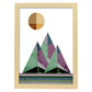 Poster con dibújo de montañas geométricas. Lámina Montañas y sol naciente 2, ilustrada con con formas y figuras llenas de color.-Artwork-Nacnic-A4-Marco Madera clara-Nacnic Estudio SL