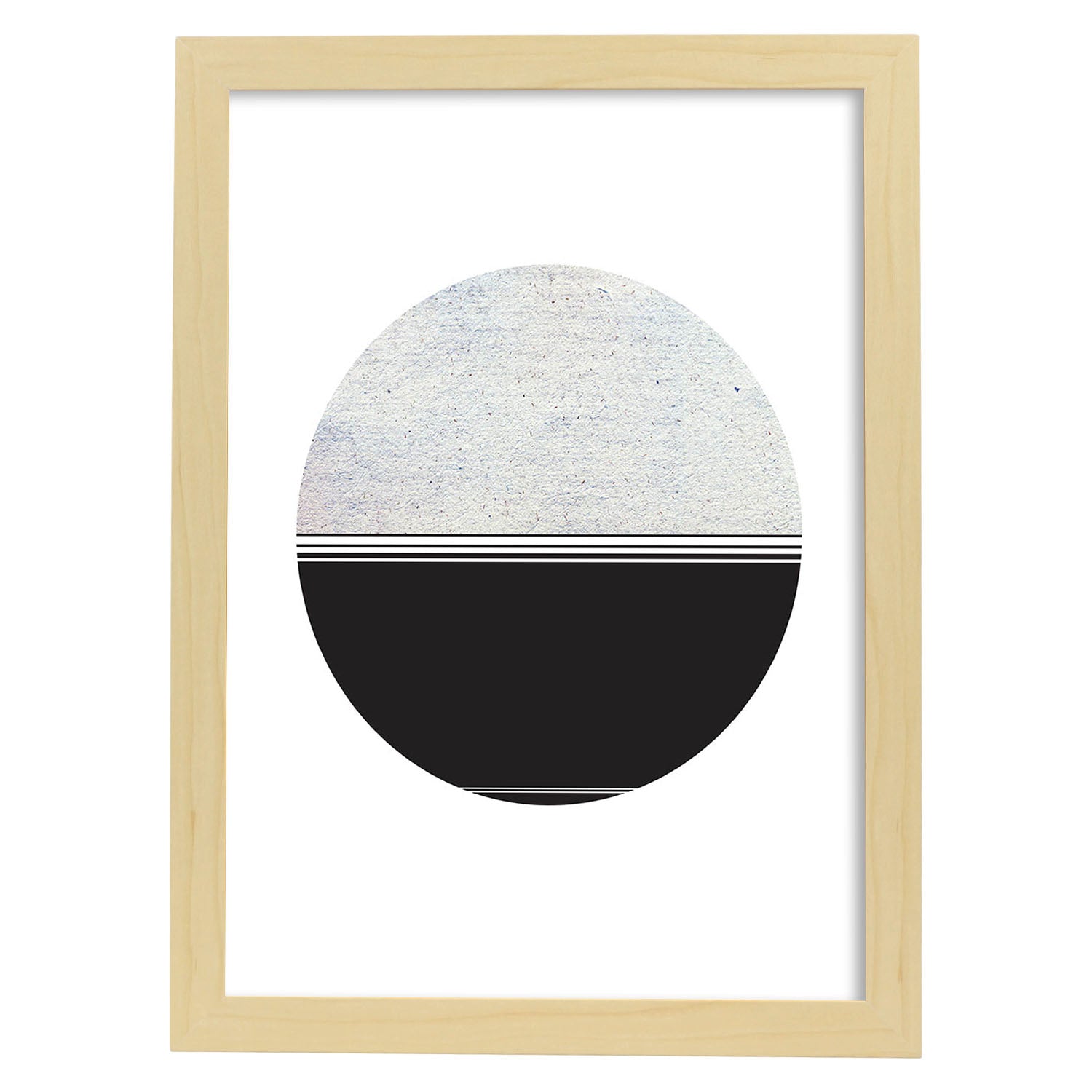 Poster con dibújo nórdico de círculos. Lámina Luna, ilustrada con con círculos y formas-Artwork-Nacnic-A3-Marco Madera clara-Nacnic Estudio SL