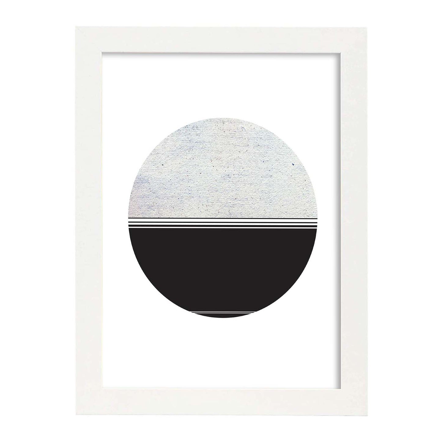 Poster con dibújo nórdico de círculos. Lámina Luna, ilustrada con con círculos y formas-Artwork-Nacnic-A4-Marco Blanco-Nacnic Estudio SL