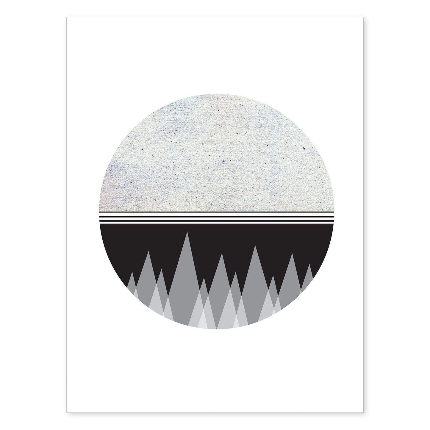Poster con dibújo nórdico de círculos. Lámina Luna y montaña 2, ilustrada con con círculos y formas-Artwork-Nacnic-A4-Sin marco-Nacnic Estudio SL