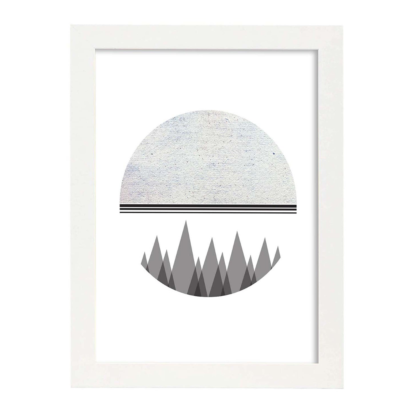 Poster con dibújo nórdico de círculos. Lámina Luna y montaña, ilustrada con con círculos y formas-Artwork-Nacnic-A3-Marco Blanco-Nacnic Estudio SL
