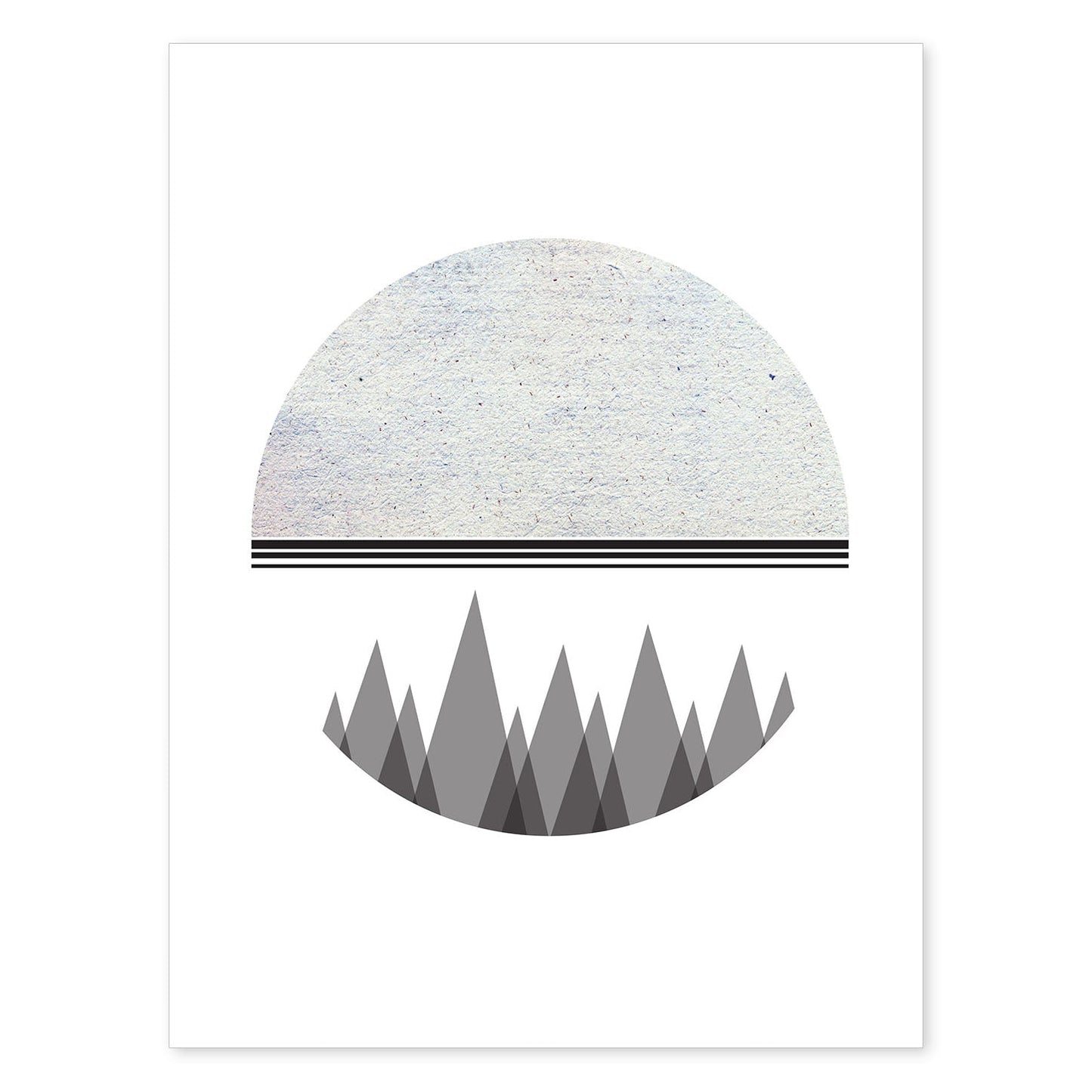 Poster con dibújo nórdico de círculos. Lámina Luna y montaña, ilustrada con con círculos y formas-Artwork-Nacnic-A4-Sin marco-Nacnic Estudio SL