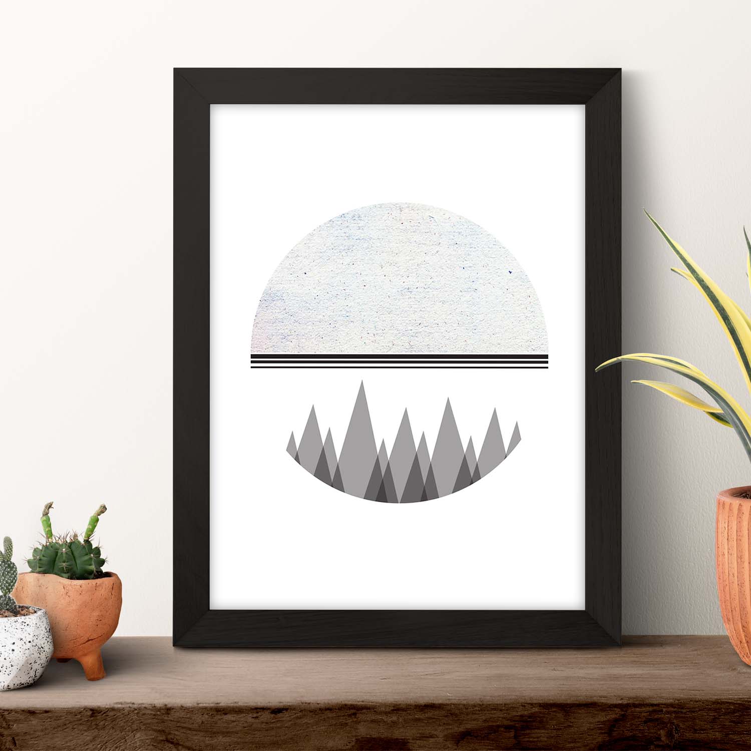 Poster con dibújo nórdico de círculos. Lámina Luna y montaña, ilustrada con con círculos y formas-Artwork-Nacnic-Nacnic Estudio SL