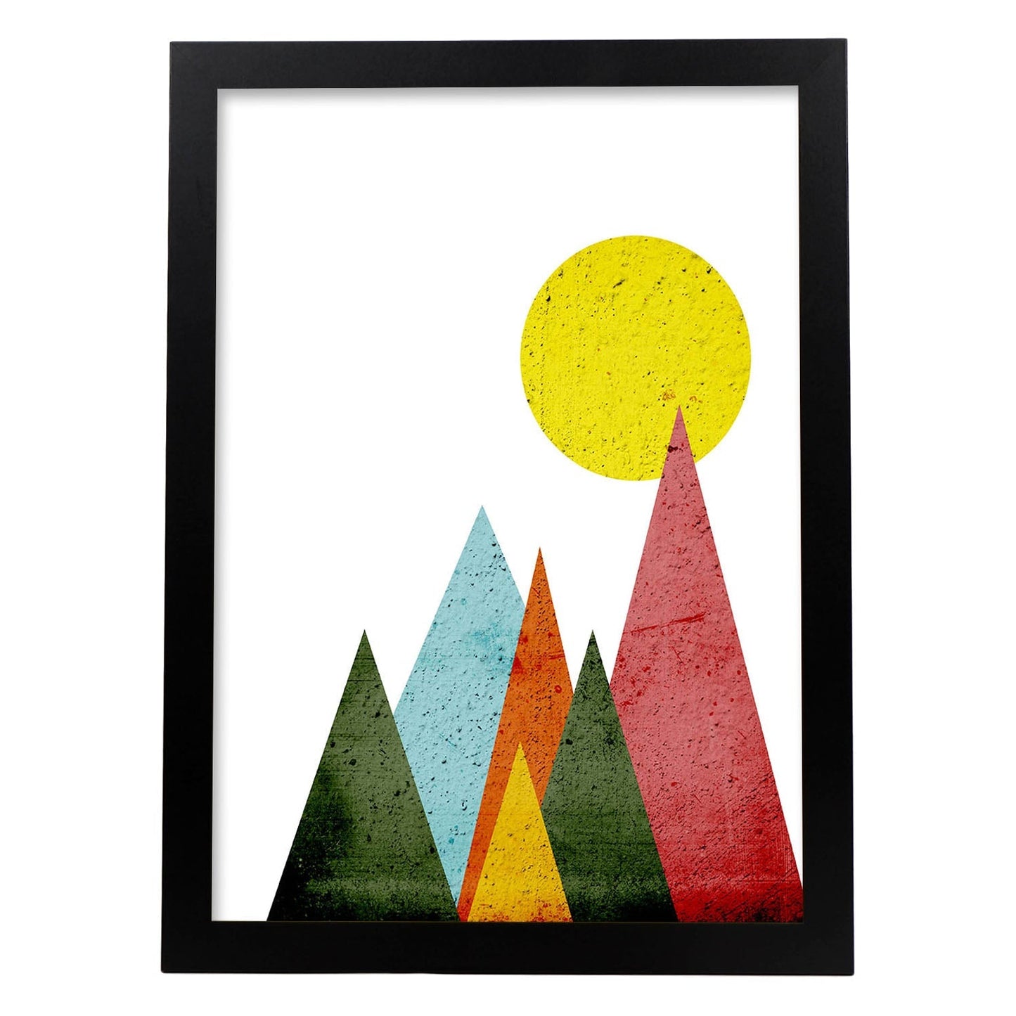 Poster con dibújo nórdico de círculos. Lámina Montañas al sol, ilustrada con con círculos y formas-Artwork-Nacnic-A3-Marco Negro-Nacnic Estudio SL