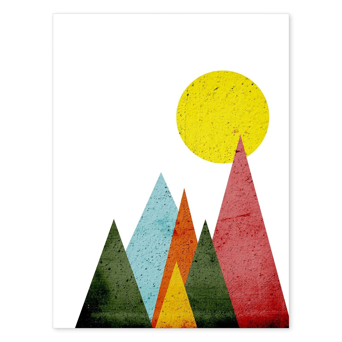 Poster con dibújo nórdico de círculos. Lámina Montañas al sol, ilustrada con con círculos y formas-Artwork-Nacnic-A4-Sin marco-Nacnic Estudio SL