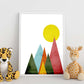 Poster con dibújo nórdico de círculos. Lámina Montañas al sol, ilustrada con con círculos y formas-Artwork-Nacnic-Nacnic Estudio SL