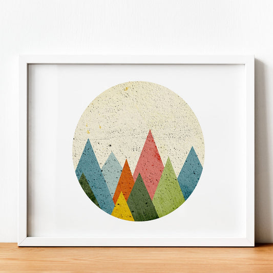 Poster con dibújo nórdico de círculos. Lámina Montañas de dia, ilustrada con con círculos y formas-Artwork-Nacnic-Nacnic Estudio SL