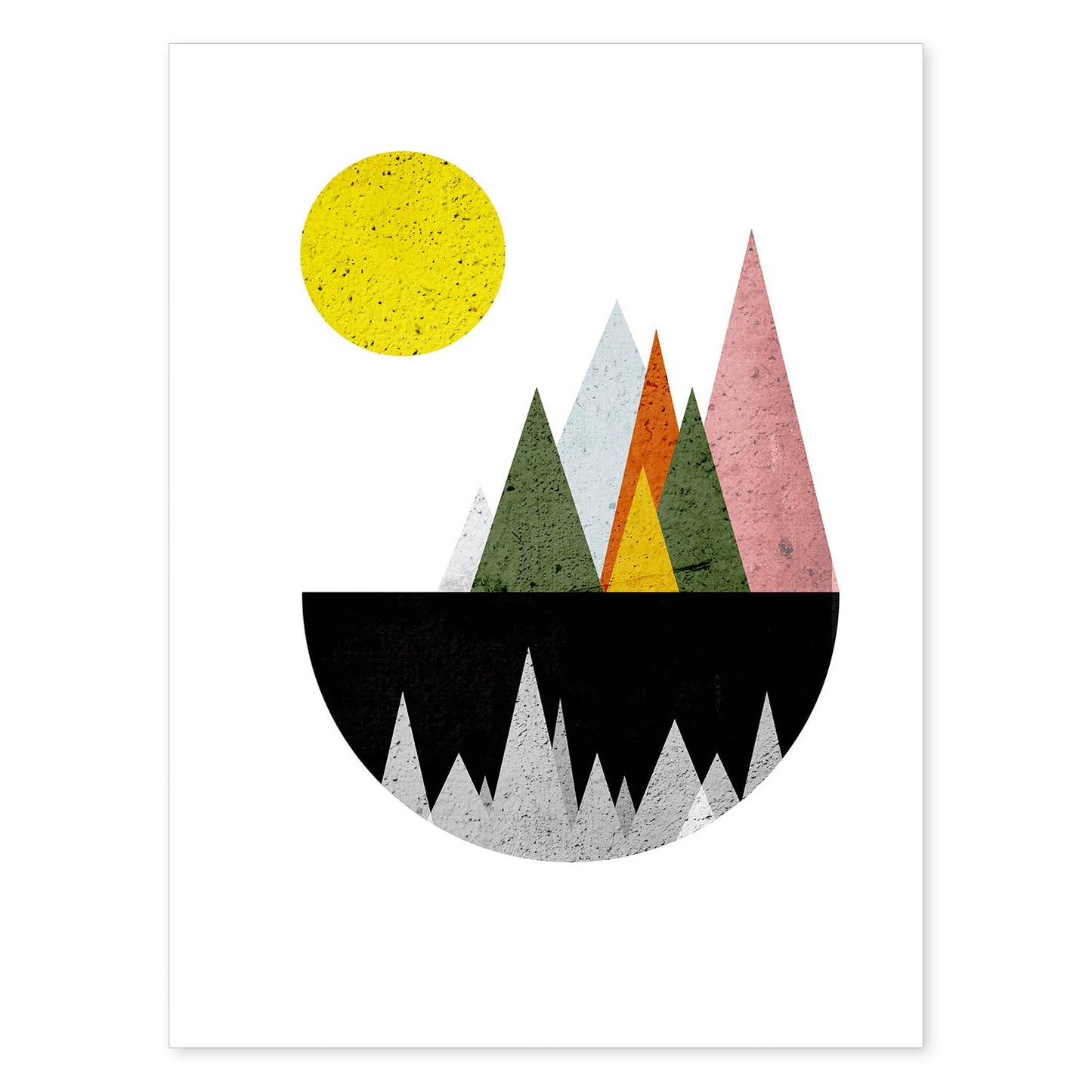 Poster con dibújo nórdico de círculos. Lámina Montañas en el lago noche, ilustrada con con círculos y formas-Artwork-Nacnic-A4-Sin marco-Nacnic Estudio SL