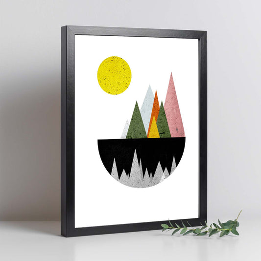 Poster con dibújo nórdico de círculos. Lámina Montañas en el lago noche, ilustrada con con círculos y formas-Artwork-Nacnic-Nacnic Estudio SL